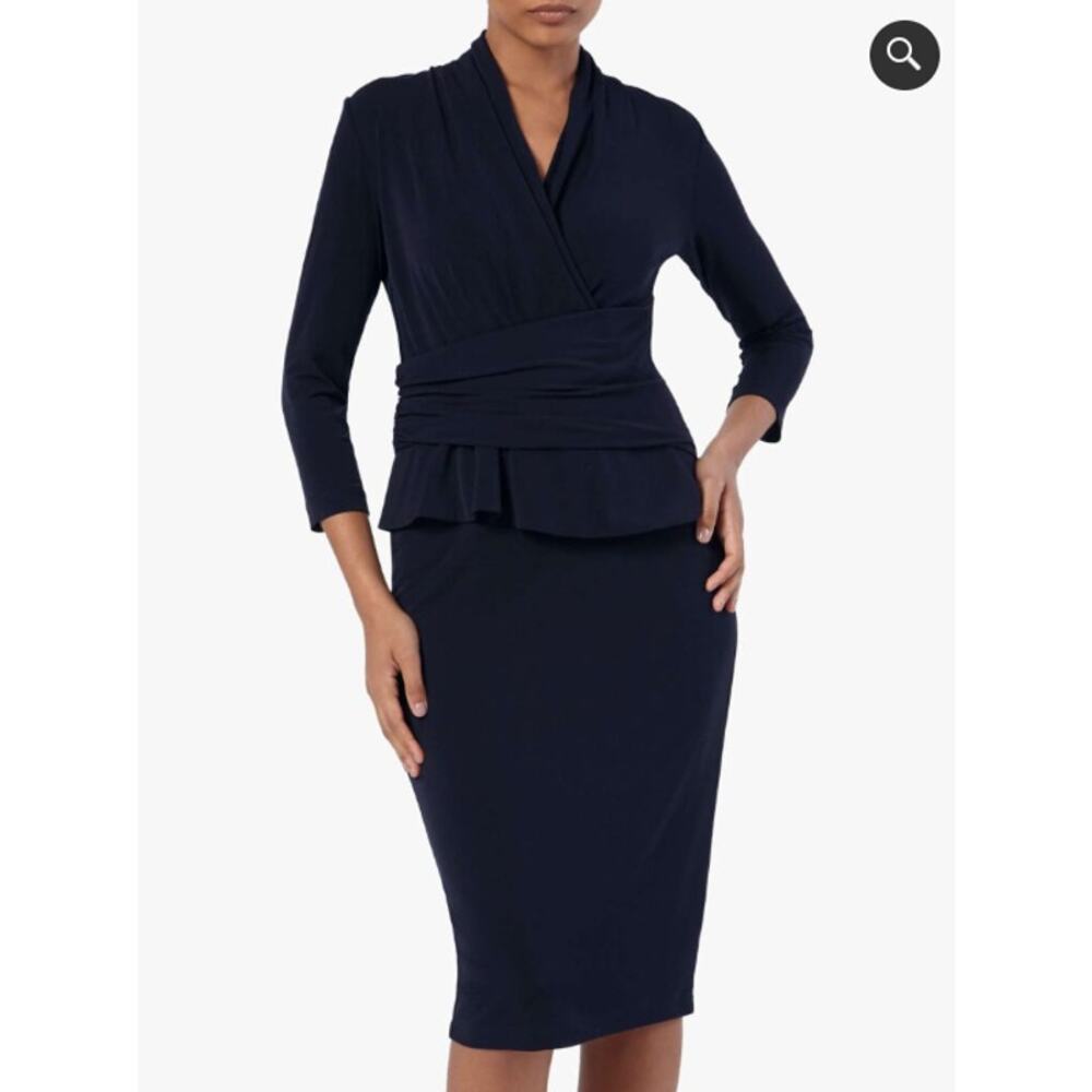 The Fold London Arlington Navy Jersey Dress US 10 UK 14 Peplum Wrap